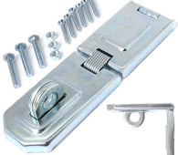 Hardened 150mm Zinc Plated Hinged Hasp & Staple with Fixings - Padlocks & More