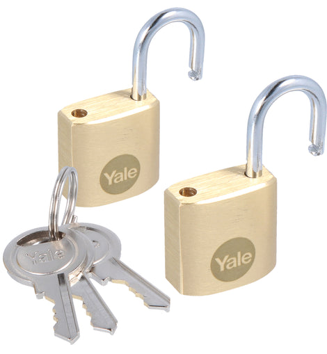 2 Yale 20mm Brass Padlocks with Hardened Steel Shackle & 3 Keys - Padlocks & More