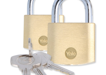 2 Yale 40mm Brass Padlocks with Hardened Steel Shackle & 3 Keys - Padlocks & More