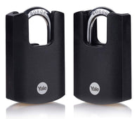 2 Yale Brass 50mm High Protection Closed Shackle Black Jacketed Padlocks