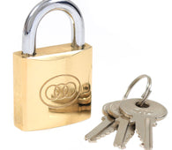 32mm Polished Brass Keyed Alike Padlock & 3 Keys - Padlocks & More