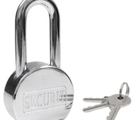 Chrome 65mm Long Shackle Steel Security Padlock & 3 Keys - Padlocks & More