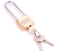 32mm Polished Brass Long Shackle Padlock & 3 Keys - Padlocks & More